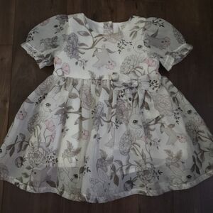 H&M Easter Dress with Pink and Gray Floral, Bunny And Bird Design. 6 Months